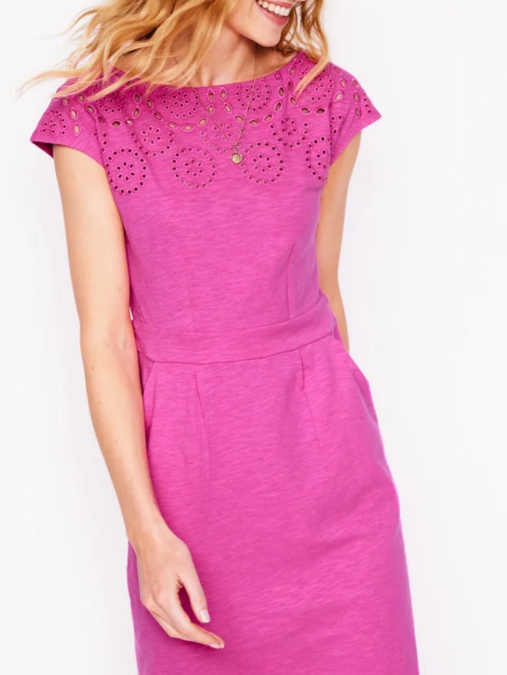 Boden Florrie Broderie Dress - Women's Pink Eyelet Yoke Sheath Dress
